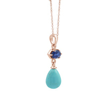 925 Sterling Silver 28x8.5x7 MM Natural Kyanite & Turquoise Gemstone Multi Plated 3.5 Gram Pendant Chain Necklace Fine Jewelry