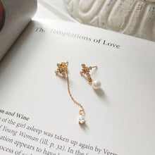 925 Silver Beautiful CZ Cross Asymmetric Created Pearl Dangling Earrings