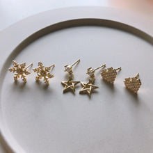 925 Sterling Silver Mini CZ Snowflake Stars Heart Stud Earrings