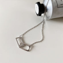 925 Sterling Silver Geometry Double CZ Hollow Rectangle Necklace