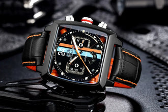 PAULAREIS Watch Luxury Waterproof Chronograph Automatic Watch Square Leather Luminous Mechanical Wristwatch