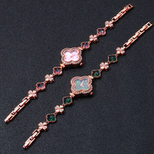 NUOYA New Style Ladies Fashion Watch Pink Zircon Four Leaf Clover Design Rose Gold Luxury Adjustable Band Women's Gift Watch