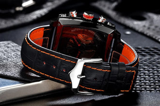 PAULAREIS Watch Luxury Waterproof Chronograph Automatic Watch Square Leather Luminous Mechanical Wristwatch
