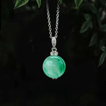 925 silver lake blue pendant fresh New Chinese style natural African emerald round bead collarbone necklace.