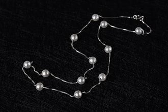925 Sterling Silver Jewelry 12 Pcs 6mm Pearl Box Chain Choker Necklace Kolye Collares Bijoux Femme S-n54