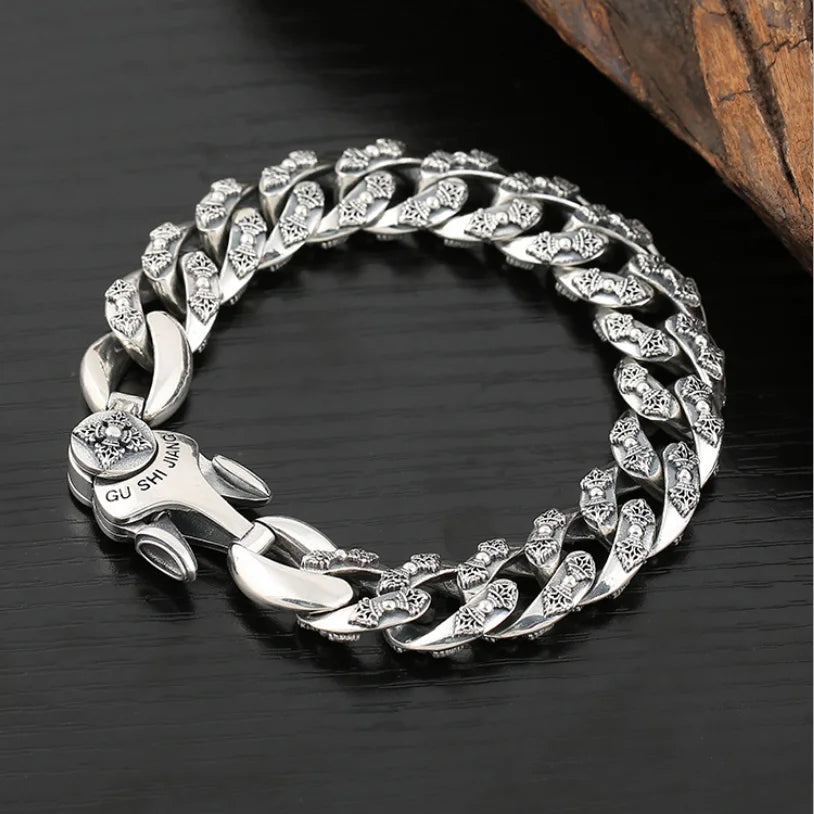 925 sterling silver retro domineering vajra Buddhist bracelet male Thai silver Vintage fashion men's heavery bracelet  jewelry