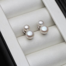 Real 925 Sterling Silver Earrings With Pearls Women,Cute Small White Black Freswater Natural Double Pearl Earring Girl Gift