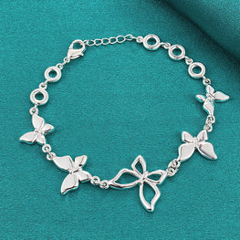 925 Sterling Silver Five Butterfly Chain Bracelet For Woman Fashion Charm Wedding Party Engagement Jewelry