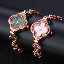 NUOYA New Style Ladies Fashion Watch Pink Zircon Four Leaf Clover Design Rose Gold Luxury Adjustable Band Women's Gift Watch