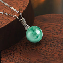 925 silver lake blue pendant fresh New Chinese style natural African emerald round bead collarbone necklace.