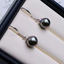 18K Gold Diamond Tahitian Black Pearl Earrings Hoops