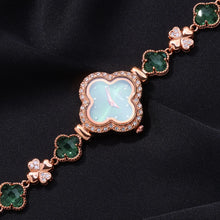 NUOYA New Style Ladies Fashion Watch Pink Zircon Four Leaf Clover Design Rose Gold Luxury Adjustable Band Women's Gift Watch