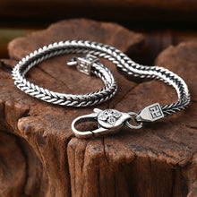 S925 Sterling Silver 4mm Fox Tail Bracelet Men Women Thai Silver Retro Buddhism Six-character Mantra Baracelets Jewerly Gift