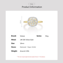 Genuine 14K 585 Yellow Gold Ring For Women Sparkling Diamond Flower Ring Delicate Wedding Engagement Trendy Fine Jewelry