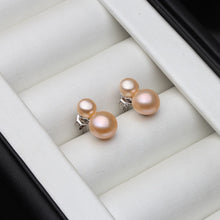Real 925 Sterling Silver Earrings With Pearls Women,Cute Small White Black Freswater Natural Double Pearl Earring Girl Gift