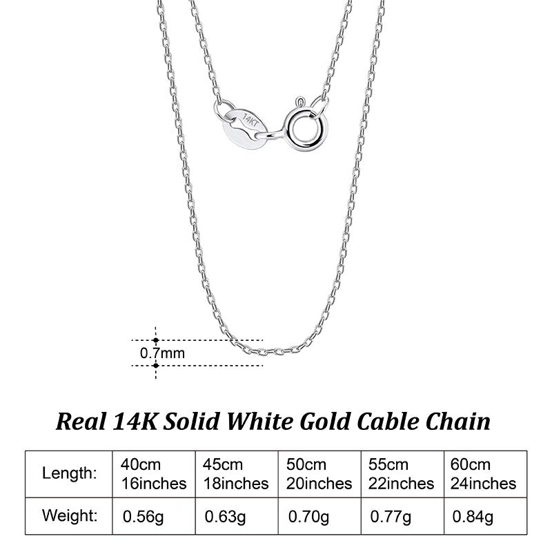 Real 14K Solid Gold Italian 0.7mm Cable Chain Necklace for Women AU585 White Gold Rose Gold Neck Chain Jewelry GC01