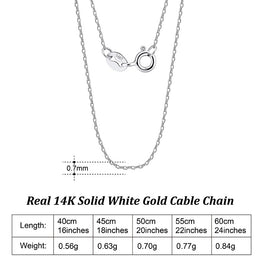 Real 14K Solid Gold Italian 0.7mm Cable Chain Necklace for Women AU585 White Gold Rose Gold Neck Chain Jewelry GC01
