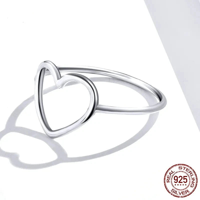 925 Sterling Silver Simple Minimalist Heart Finger Rings for Women Wedding Engagement Statement Jewelry SCR641