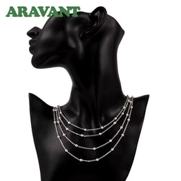 925 Silver Fashion Round Smooth Beads Layered Necklaces For Women Wedding Jewelry