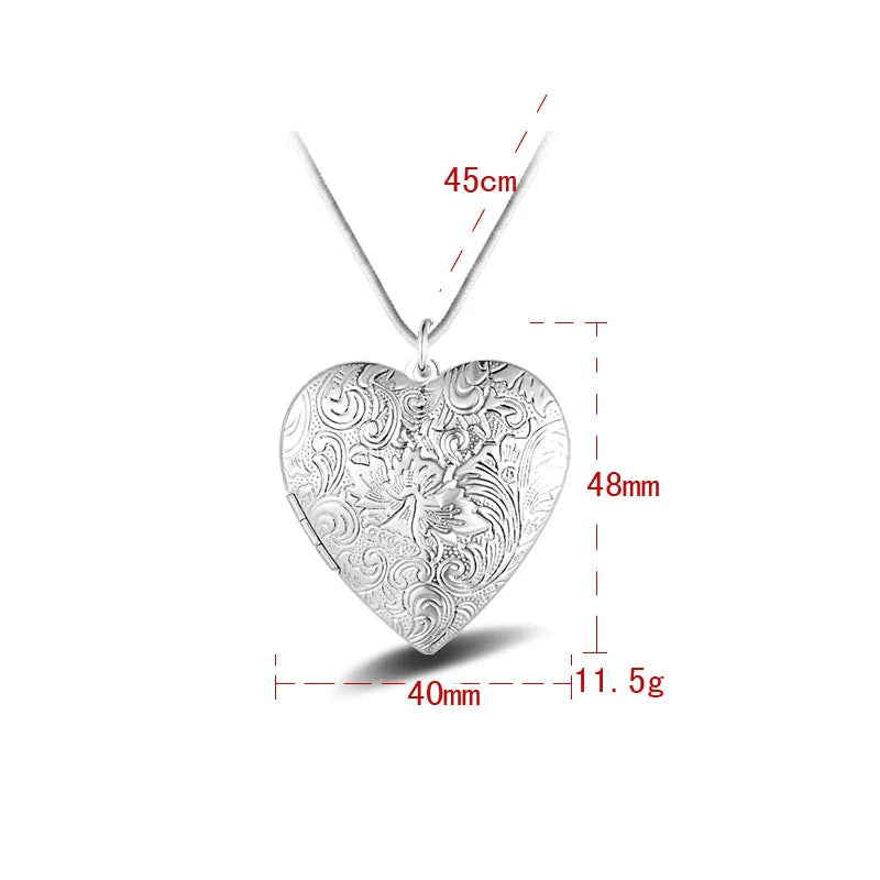 2020 New 925 Sterling Silver Necklace Heart Frame Pendant Necklace Can Be Loaded With Photo DIY Jewelry Gift