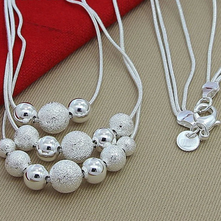 925 Sterling Silver Smooth Matte Beads Necklace Snake Chain For Women Fashion Accessories Wedding Engagement Jewelry