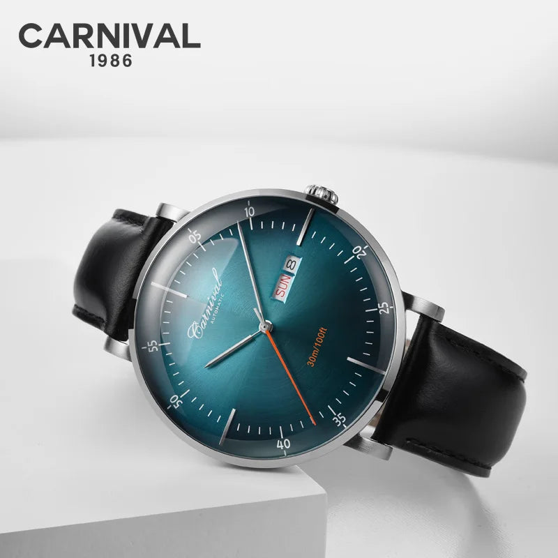 MIYOTA Movement Mechanical Watches Top Brand CARNIVAL Fashion Automatic Watch Men Calendar Week Waterproof Leather Band Sapphire