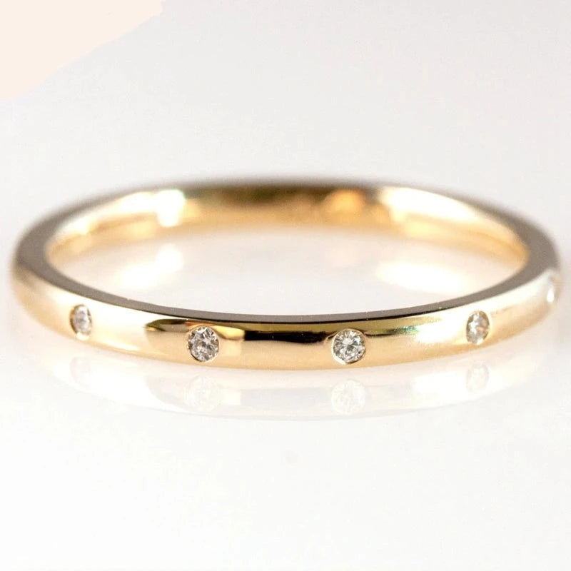 14k Yellow Gold 0.05ctw 1.3mm 5-Stones Style Natural Diamond Wedding Band Bezel Setting Round Diamond Band Ring