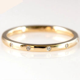 14k Yellow Gold 0.05ctw 1.3mm 5-Stones Style Natural Diamond Wedding Band Bezel Setting Round Diamond Band Ring