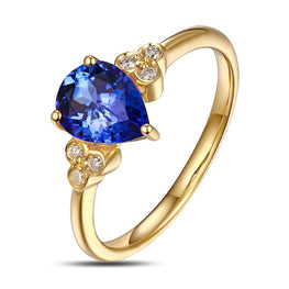 Solid 1.28ct Pear Cut Tanzanite Gemstone Ring Jewelry With Natural Diamond In 14K Gold