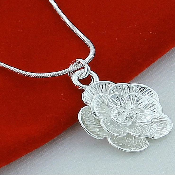 925 Sterling Silver Rose Flower Pendant Necklace 18/20-24/26/30 Inch Snake Chain For Women Wedding Engagement Jewelry