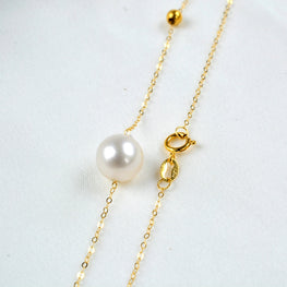 Pure 18K Gold Ball AU750 Chain for Women Real Natural Freshwater Pearl Pendant Necklace Fine Jewelry Wedding Gift.