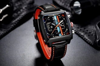 PAULAREIS Watch Luxury Waterproof Chronograph Automatic Watch Square Leather Luminous Mechanical Wristwatch