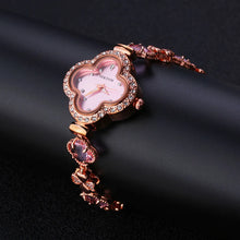 NUOYA New Style Ladies Fashion Watch Pink Zircon Four Leaf Clover Design Rose Gold Luxury Adjustable Band Women's Gift Watch