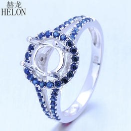 Round 6-7mm Solid 10K White Gold Natural Diamond & Sapphires Fine Jewelry Semi Mount Engagement Ring Setting Prong Setting