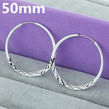 Silver Color 40/45/50mm Round Circle Hoop Earrings For Women Wedding Engagement Party Jewelry