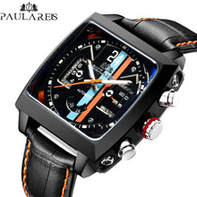 PAULAREIS Watch Luxury Waterproof Chronograph Automatic Watch Square Leather Luminous Mechanical Wristwatch