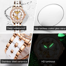 OLVES 6622  Oem Skeleton Luxury  Watch Ceramic Woman Mechanical Watch Sport Automatic Stainless Steel Waterproof Flywheel Design Luxury  Watch Ceramic Woman Mechanical Watch