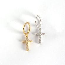 925 Sterling Silver Fashion CZ Cross Holy Leverback Earrings