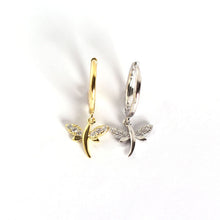 925 Sterling Silver Insect Flying Dragonfly Hoop Earrings