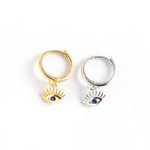 925 Sterling Silver Fashion Blue CZ Eyes Hoop Earrings