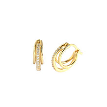 925 Sterling Silver Fashion CZ Three Circle Geometry Hoop Earrings
