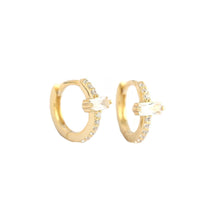 925 Sterling Silver Geometry CZ Rectangle Huggie Hoop Earrings