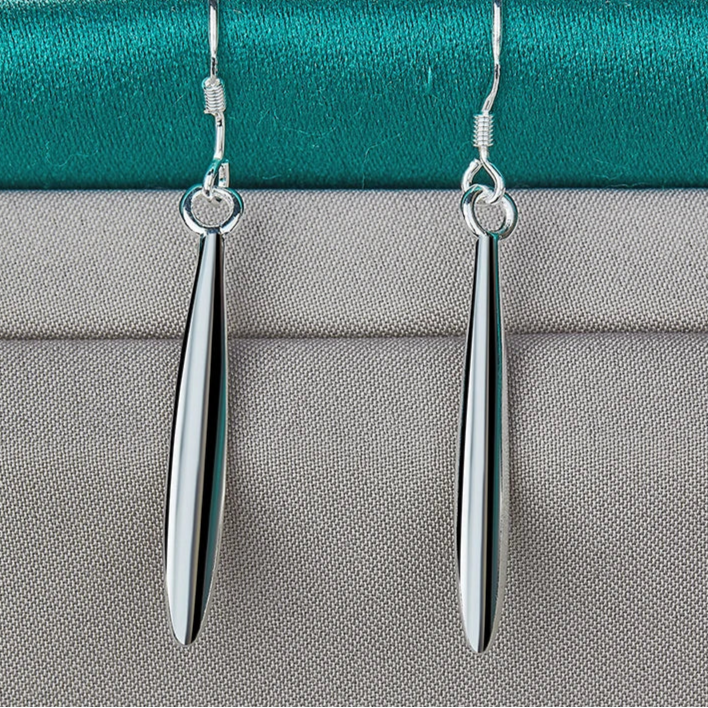 925 Sterling Silver Double Smooth Needle Drop Earrings For Woman Wedding Engagement Party Fashion Charm Jewelry