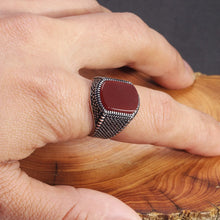 925 Sterling Silver Mens Rings Natural Agate Stone Turkish Black Onyx Men Real Vintage Cool Ring
