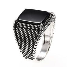 925 Sterling Silver Mens Rings Natural Agate Stone Turkish Black Onyx Men Real Vintage Cool Ring