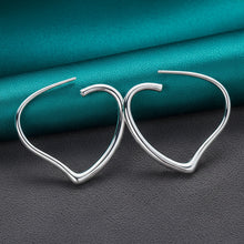 925 Sterling Silver Hoop Earrings  Heart 29x37mm Woman Wedding Engagement Party Fashion Charm Jewelry
