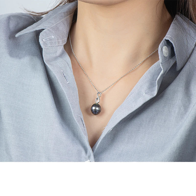 100% Real Silver Chain 925 for Women Baroque 11mm Tahitian Black Pearl Pendant Necklace Exquisite Necklace Jewelry Gift