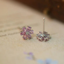 925 Silver Pink Tourmaline Flower Ear Stud Cherry Earrings Ins Sparkling Pink Crystal Ear Cuff For Gifts Hot-selling Designs