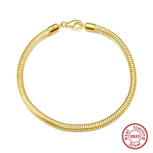 A gold-plated sterling silver snake chain bracelet with a lobster clasp, displayed on a clean white background with the Orsa Jewels logo in the top-left corner and a 'Real Sterling Silver S925' stamp in the bottom-right.