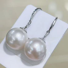 18K White Gold Elegant Pearl Stud, Dangle Earrings For Women Girl Simple Wedding Party Jewelry 12-13mm.